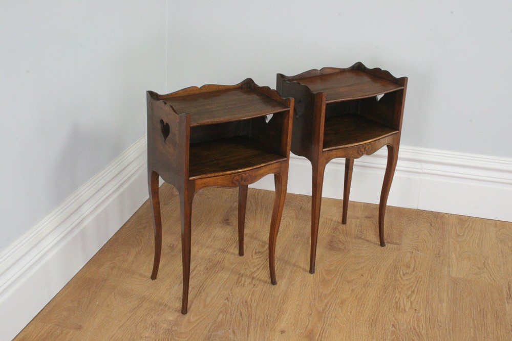 Pair of French Louis XV1 Revival Chestnut Serpentine Bedside Cabinets (Circa 1920)