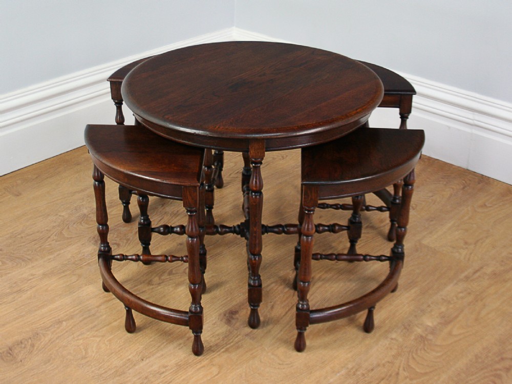 Set of Five Oak Round Nests of Tables (Circa 1920)