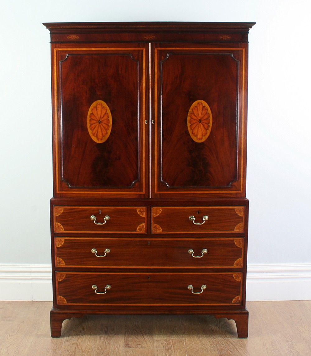 Flame Mahogany Regency Inlaid Two Door Linen Press Hanging Cupboard