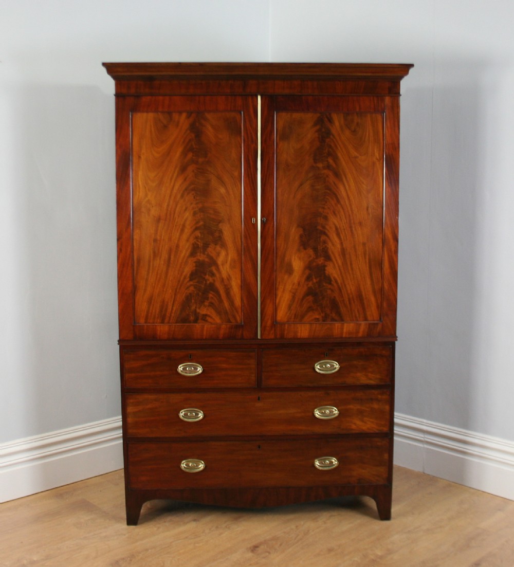 Flame Mahogany Regency Two Door Linen Press Hanging Cupboard (Circa 1800 - 1830)