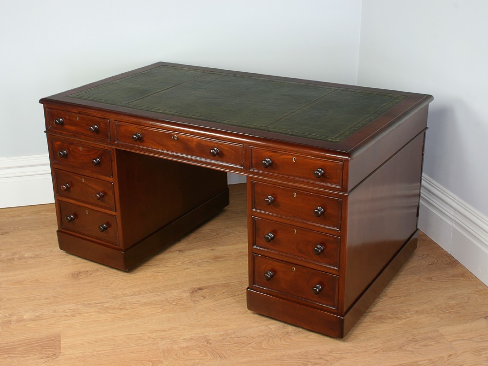 Large Antique Victorian 5ft Mahogany Leather Partners Pedestal Desk