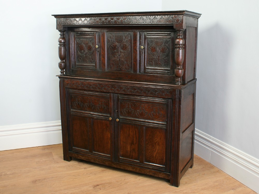Small Antique Oak Charles II Westmorland Press Food Cupboard (Circa 1680)