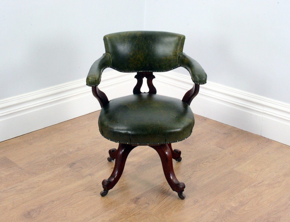 Victorian Mahogany & Leather Revolving Captains Office Armchair (Circa 1860 - 1890)