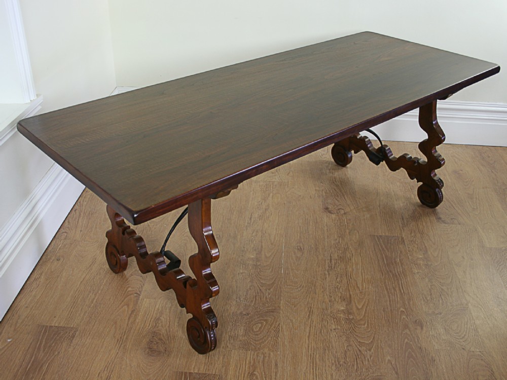 6ft 7” Spanish Three Plank Walnut Kitchen Farmhouse Refectory Table (c. 1920)