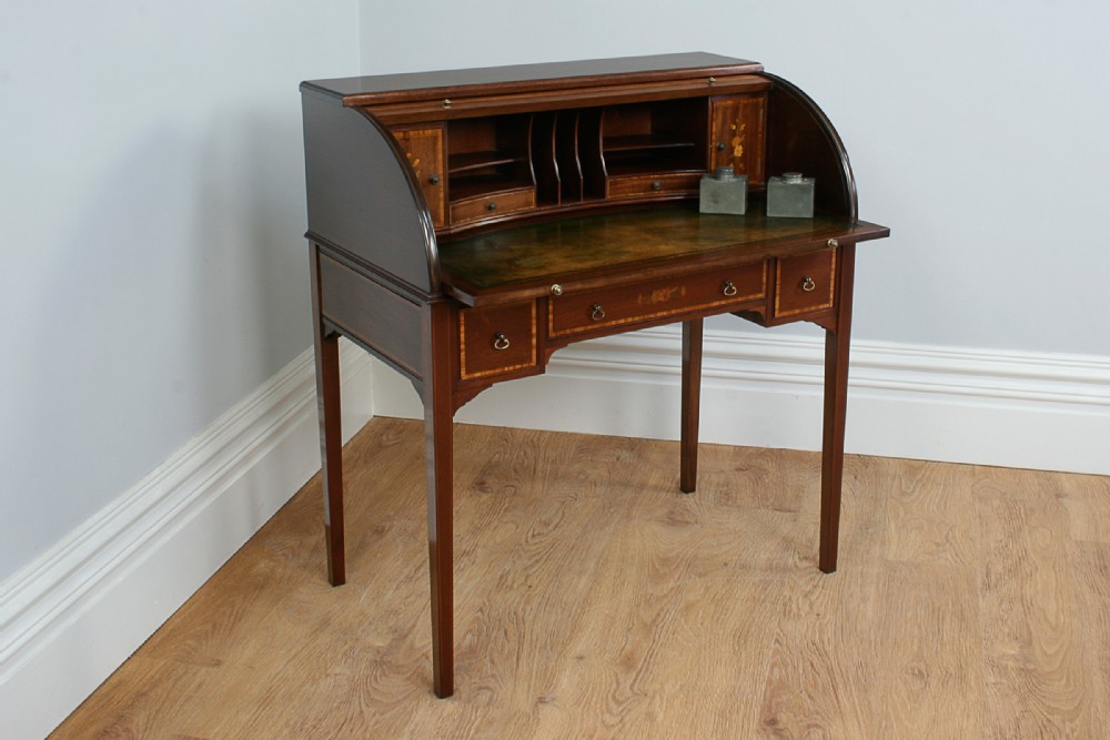 Antique 3ft Georgian Style Mahogany Leather Cylinder Desk (Circa 1920)