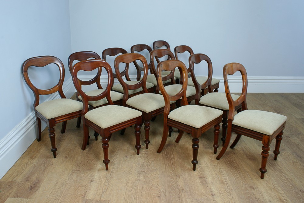 Victorian Set of 12 Mahogany Balloon Back Dining Chairs