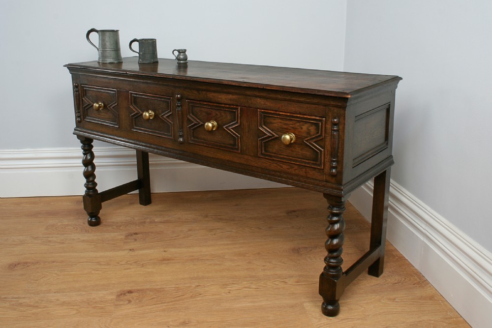 Jacobean Style Oak Geometric Dresser Base (Circa 1840)