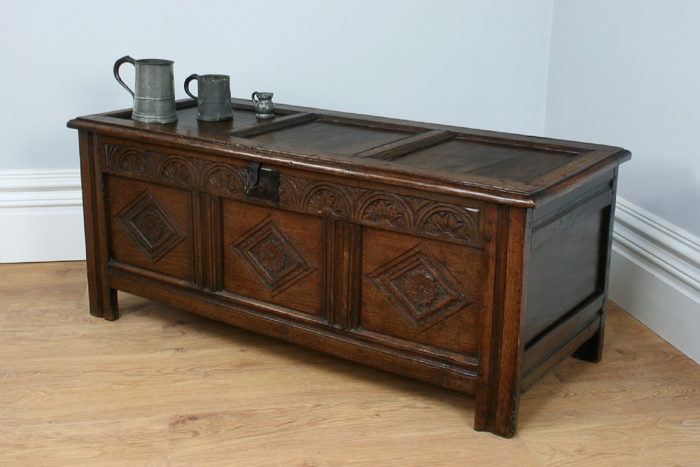 Charles II West Country Carved Oak Coffer (Circa 1650 - 1700)