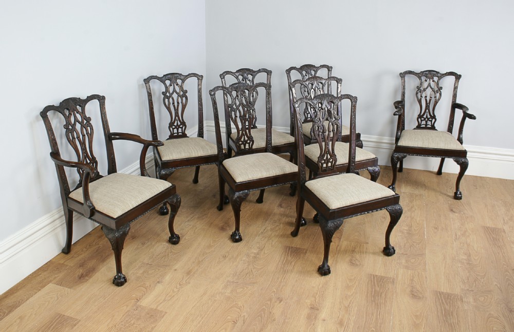 8 Chippendale Revival Mahogany Dining Chairs by S&H Jewell of London (Circa 1860)