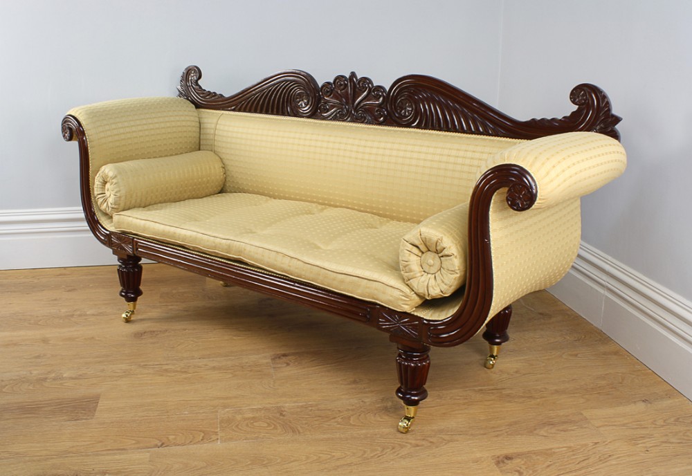 William IV Double Scroll End Upholstered Mahogany Couch (Circa 1830)