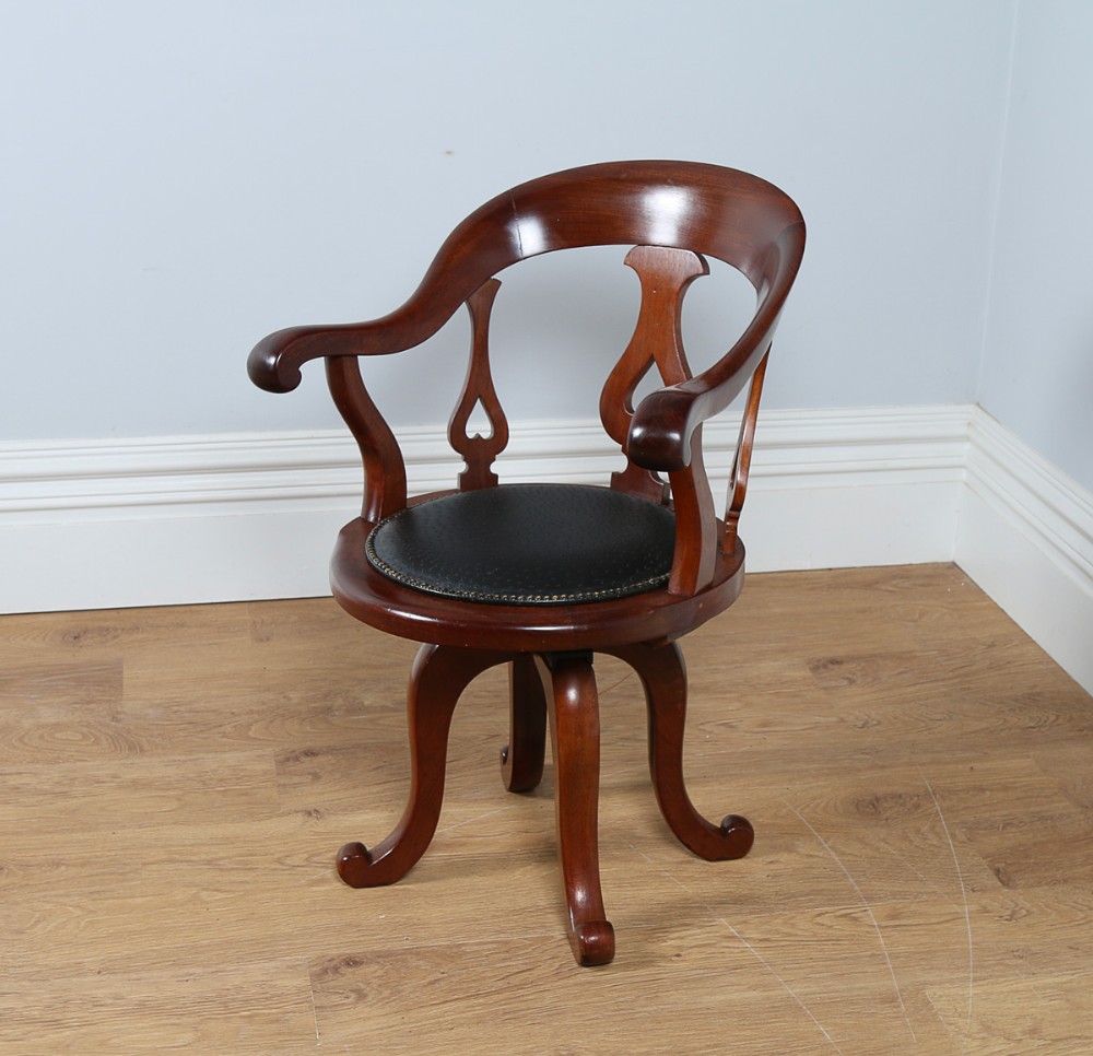 Victorian Mahogany & Ostrich Leather Revolving Office Armchair (Circa 1870)
