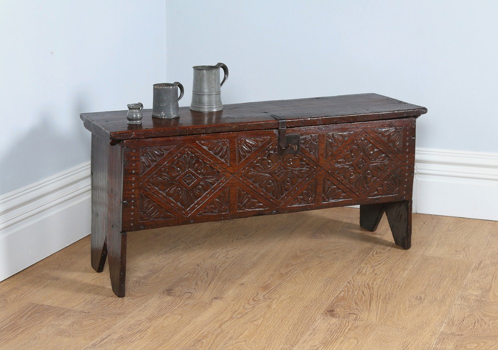 English Midlands Oak Six Plank Charles II Coffer (Circa 1670)