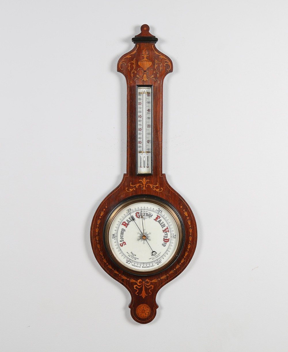 Edwardian Inlaid Rosewood Aneroid Barometer (Circa 1900)