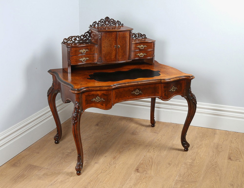 Louis XV French Walnut & Leather Bonheur Du Jour Writing Desk Table (Circa 1860)