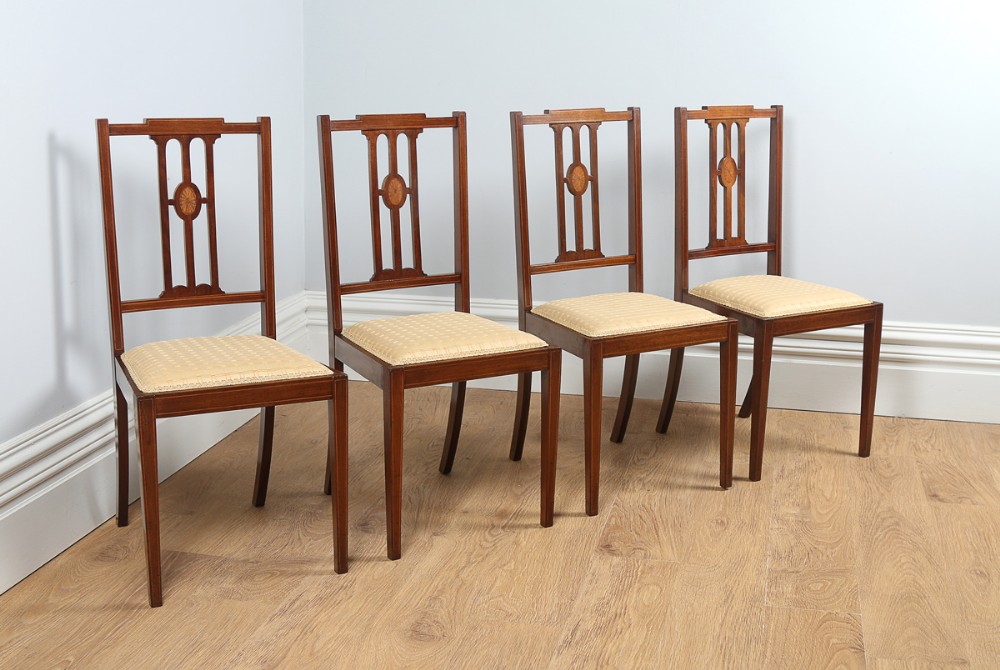 Set of 4 Edwardian Inlaid Mahogany Side Chairs (Circa 1900)