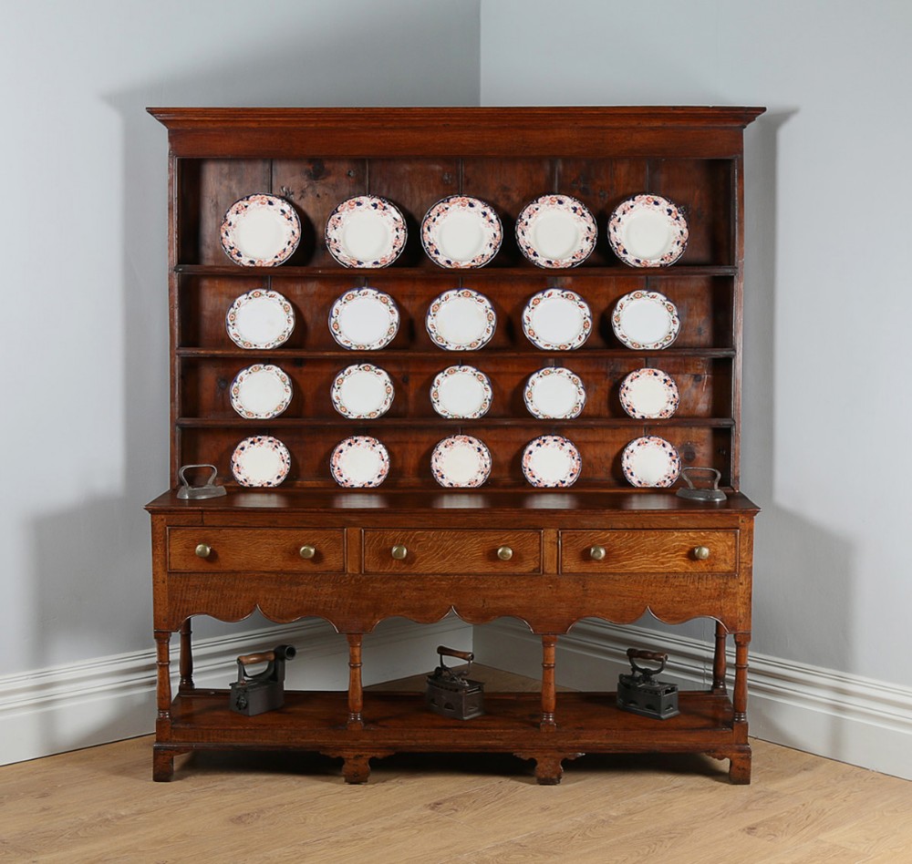 Georgian Welsh Montgomeryshire Oak Farmhouse Potboard High Dresser Base & Rack (Circa 1780)