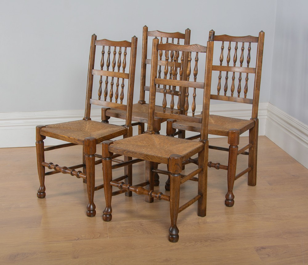 Set of 4 Ash & Elm Spindle Back Country Farmhouse Dining Chairs (Circa 1900)