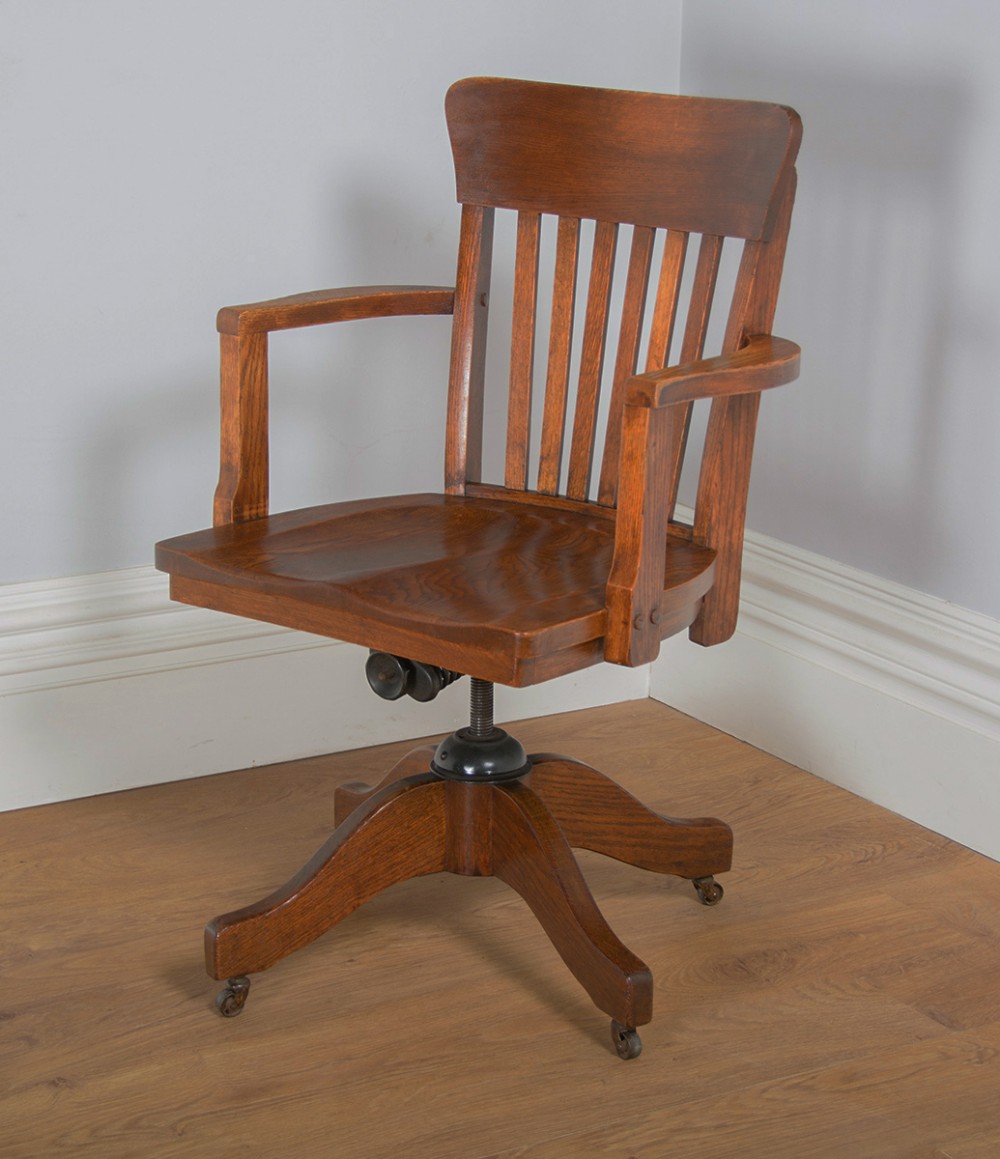 Edwardian Oak Revolving Office Armchair (Circa 1910)