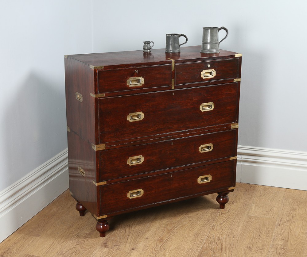 Colonial Teak & Brass Military Campaign Chest of Drawers (Circa 1860)