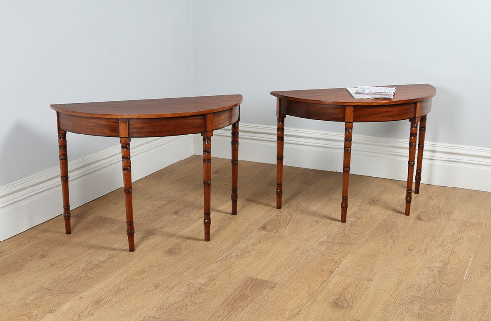 Pair of Regency Mahogany Demi Lune Console Side Hall Tables (Circa 1820)