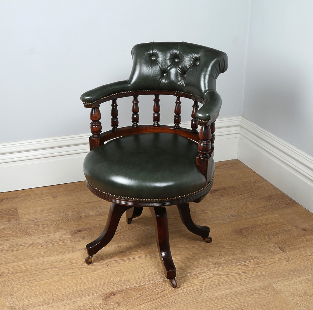 Victorian Mahogany & Leather Revolving Captains Office Desk Armchair (Circa 1870)