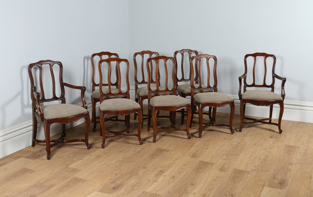 Set of 8 Eight French Louis Provincial Upholstered Beech Kitchen Dining Chairs (Circa 1900)