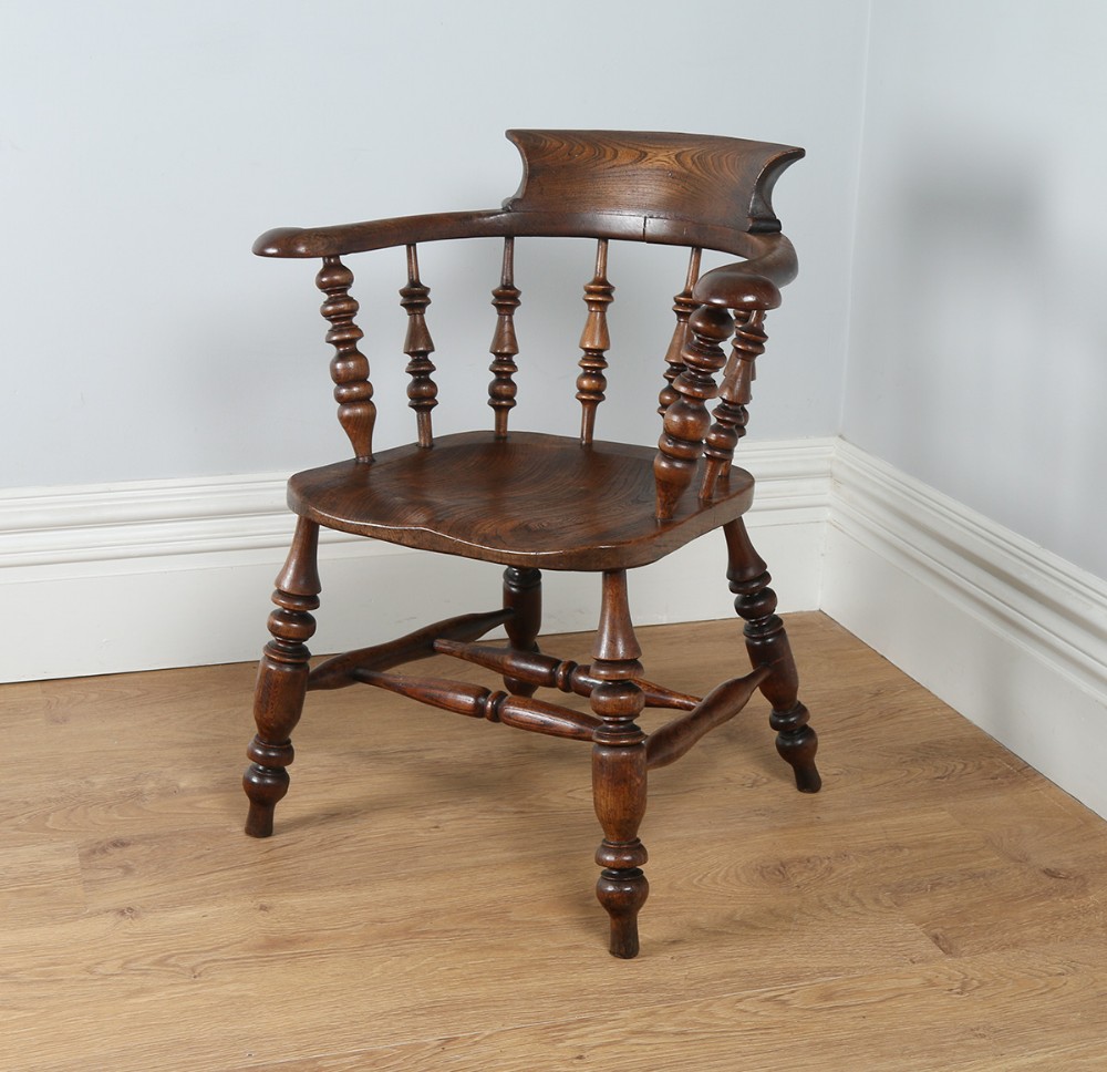 Ash & Elm Victorian Smokers’ Bow Captains Office Desk Armchair Chair (Circa 1880)