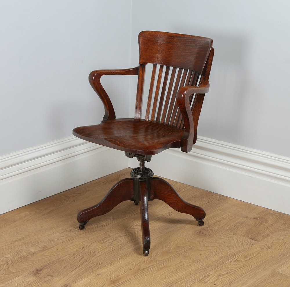 Edwardian Oak Revolving Office Desk Armchair (Circa 1900)