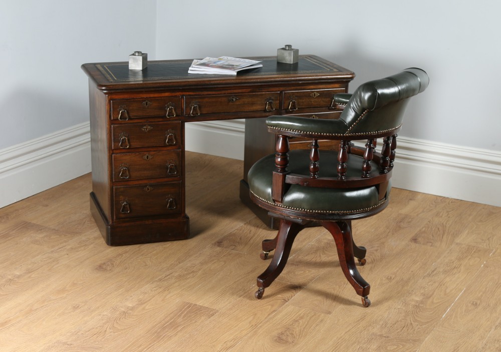4ft Victorian Arts & Crafts Oak & Leather Pedestal Office Desk (Circa 1890)
