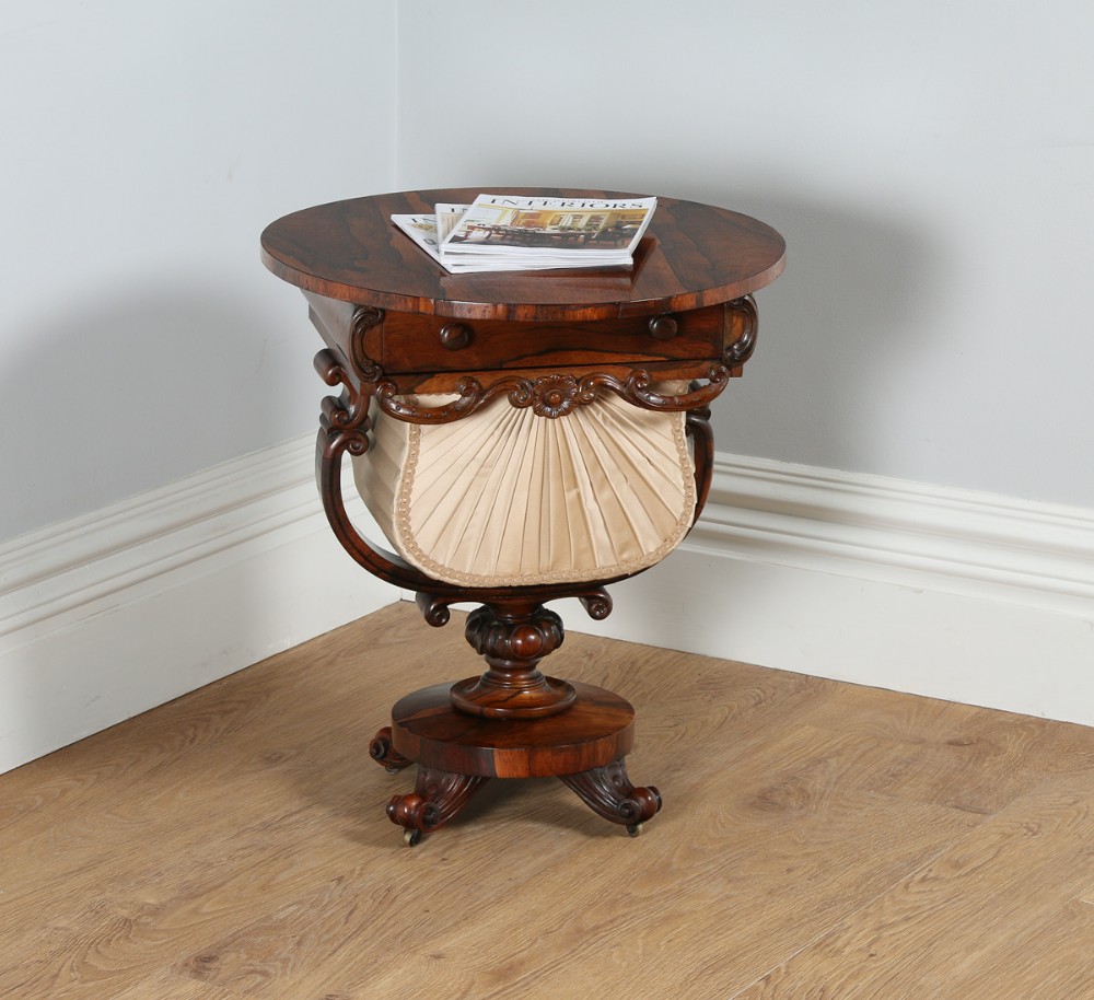 William IV Ladies Rosewood Circular Sewing Box Work Table (Circa 1840)