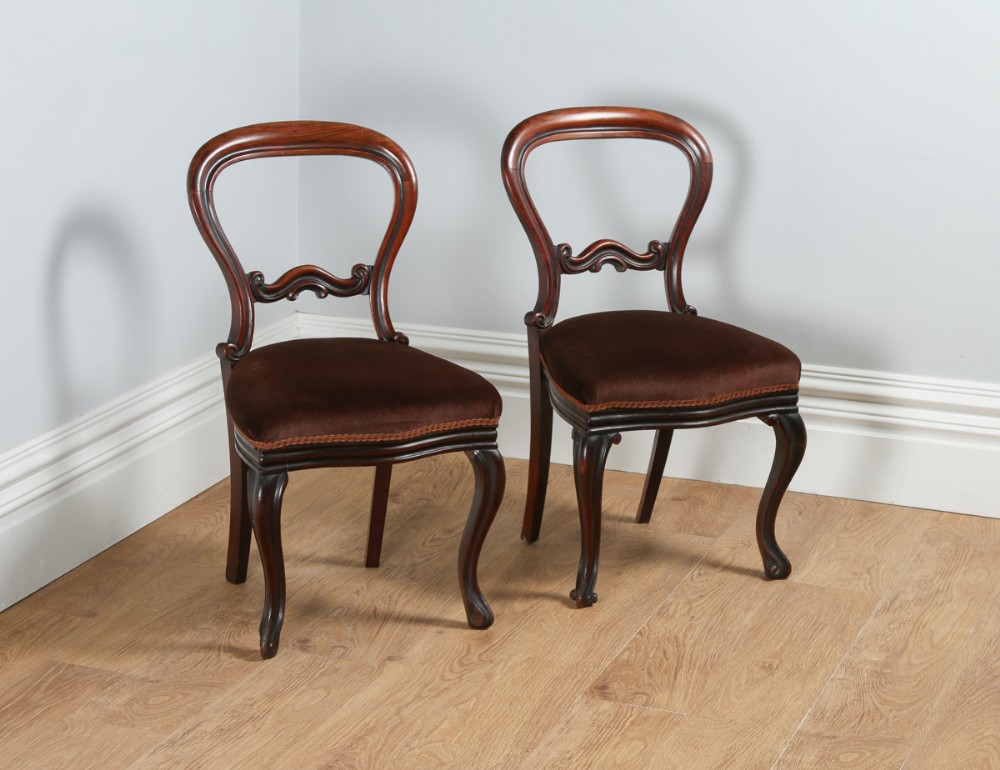 Pair of Victorian Cuban Mahogany Balloon Back Kitchen Dining Hall Chairs (Circa 1850)