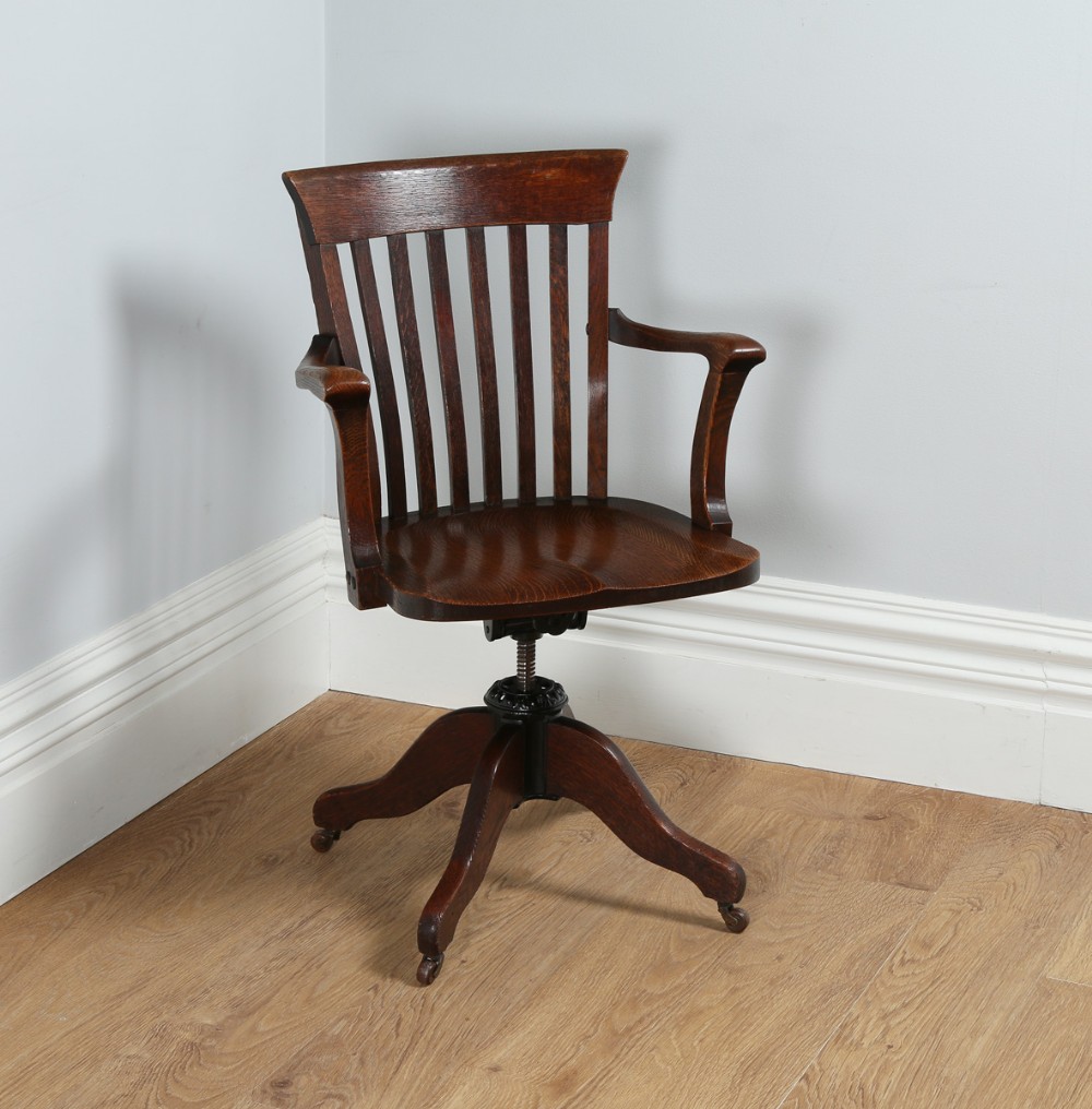Edwardian Oak Revolving Office Desk Library Chair (Circa 1910)