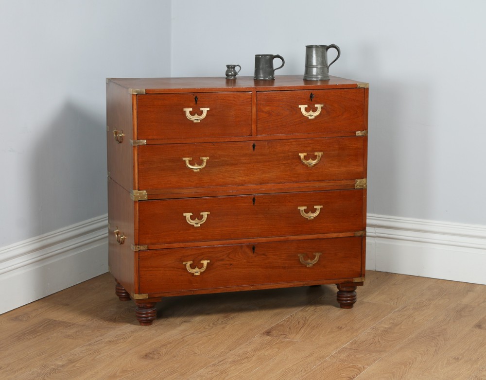 Victorian Colonial Teak & Brass Military Officer’s Campaign Chest of Drawers (Circa 1850)