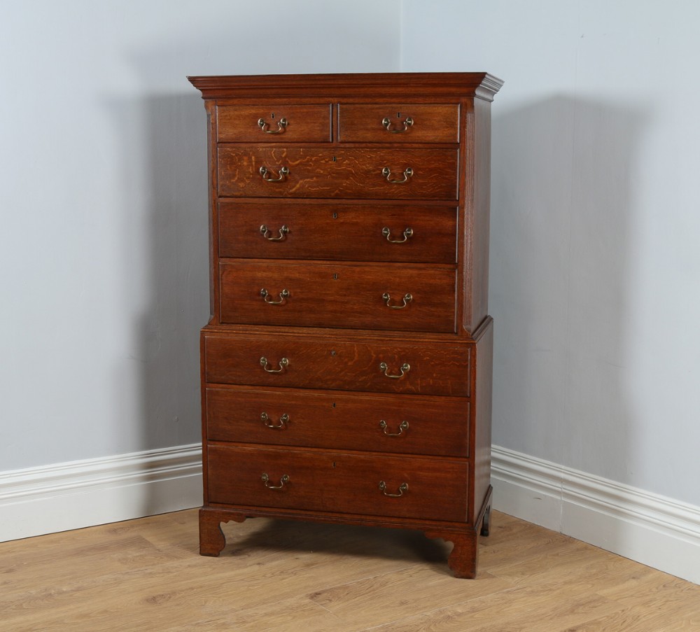 English Georgian Oak Tallboy Chest on Chest of Drawers (Circa 1760)