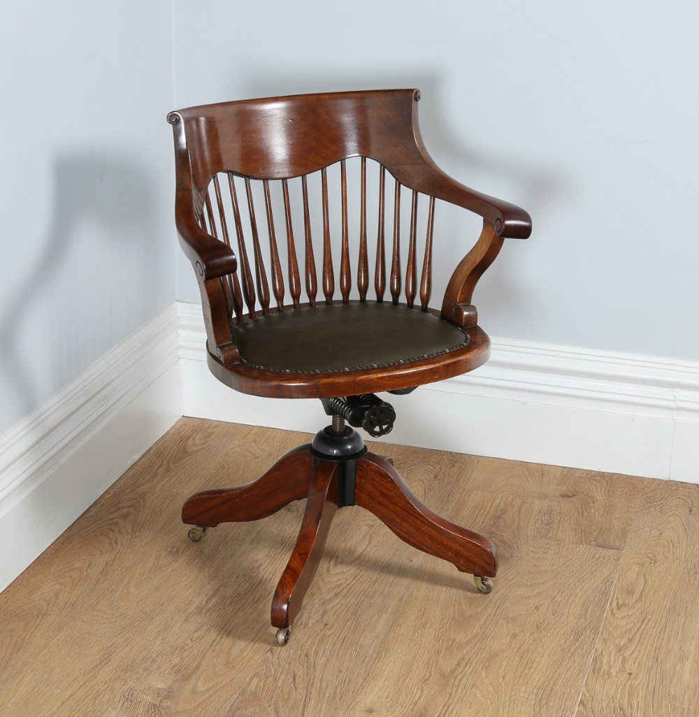Victorian Mahogany Revolving Office Desk Library Captains Leather Chair (Circa 1880)