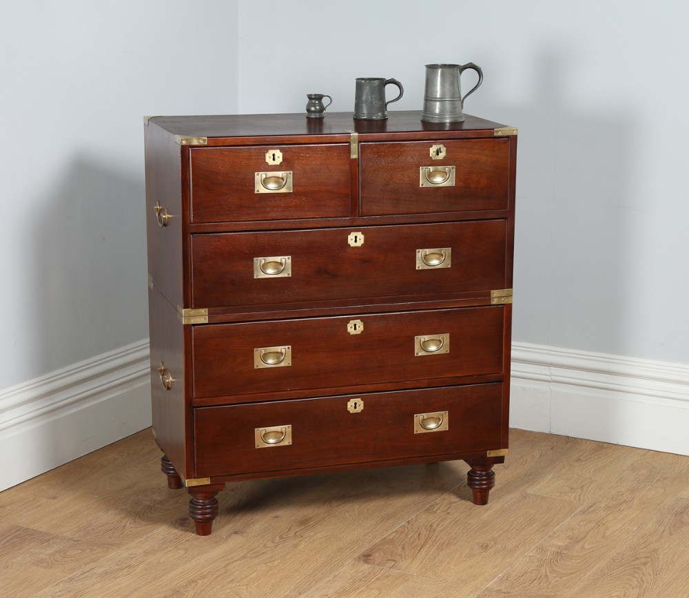 Victorian Colonial Walnut & Brass Military Officer’s Campaign Chest of Drawers by Arthur Foley & Son of Salisbury (Circa 1890)