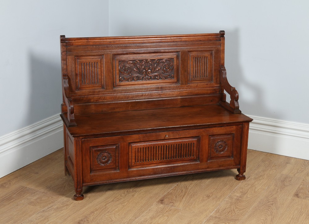 Edwardian Walnut Box Settle Hall Seat Monks Bench (Circa 1910)