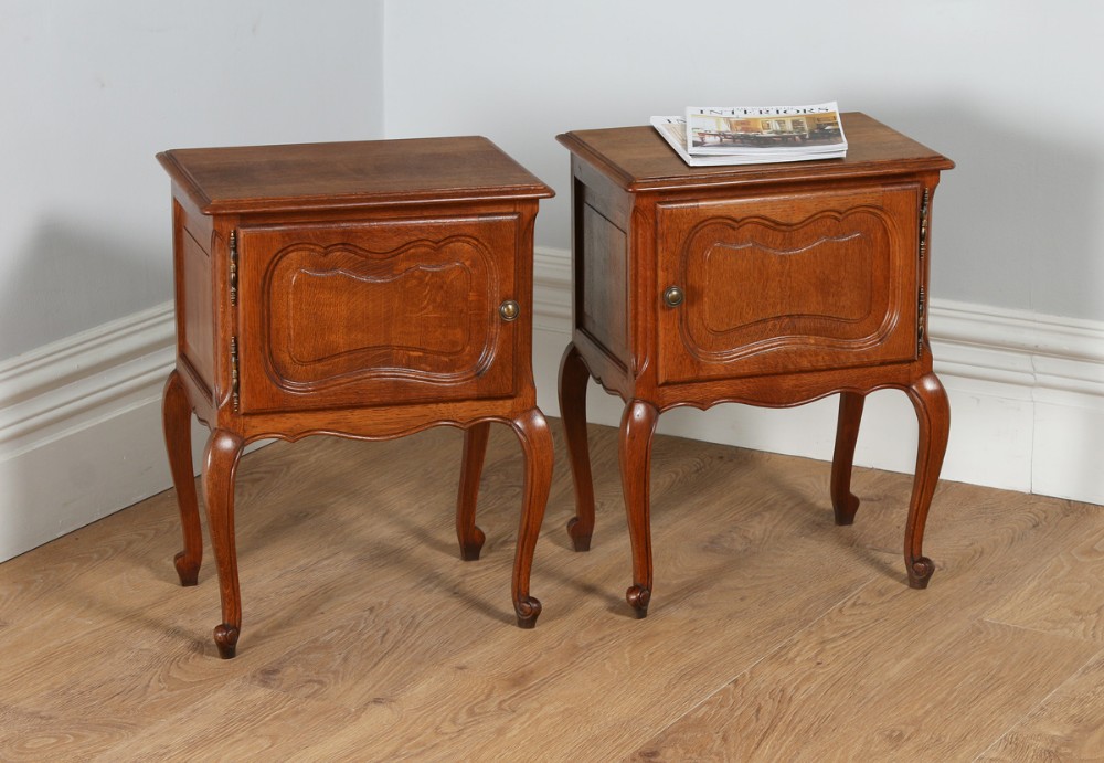 Pair of French Louis XV1 Revival Oak Bedside Cupboards Cabinets Tables Night Lamp Stands