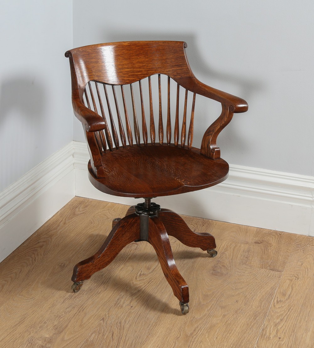 Victorian Oak Revolving Office Desk Library Captains Chair (Circa 1890)