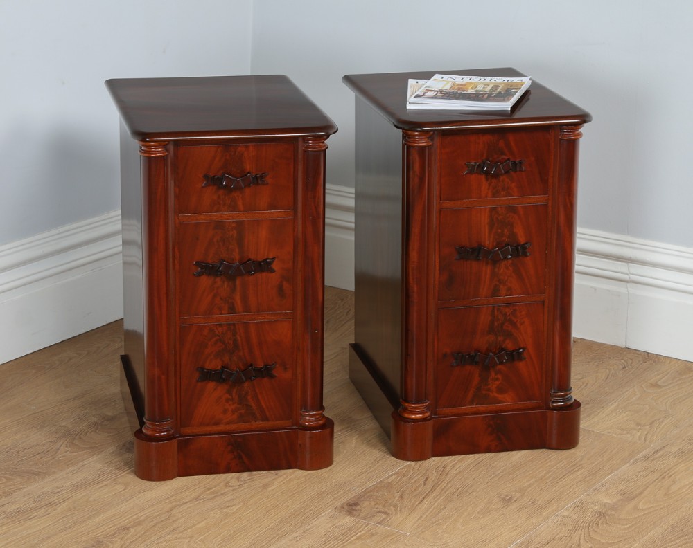 Pair of Antique Victorian Flame Mahogany Bedside Chests Pot Cupboards Night Stands Cabinets (Circa 1860)