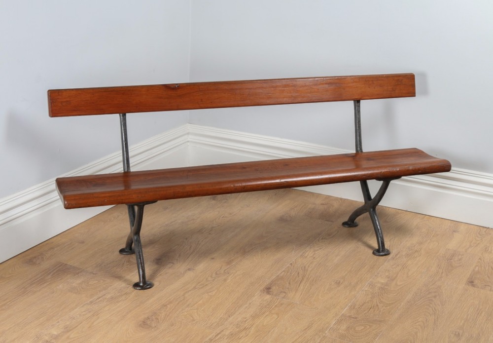 Welsh Victorian 6ft Pitch Pine & Cast Iron Railway Station Bench (Circa 1880)