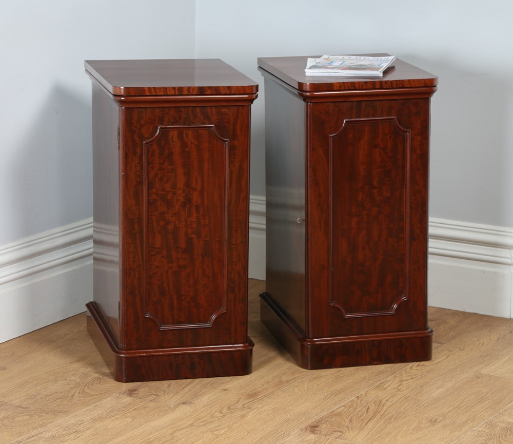 Antique Pair of Victorian Figured Mahogany Bedside Chests Pot Cupboards Night Stands Cabinets (Circa 1870)