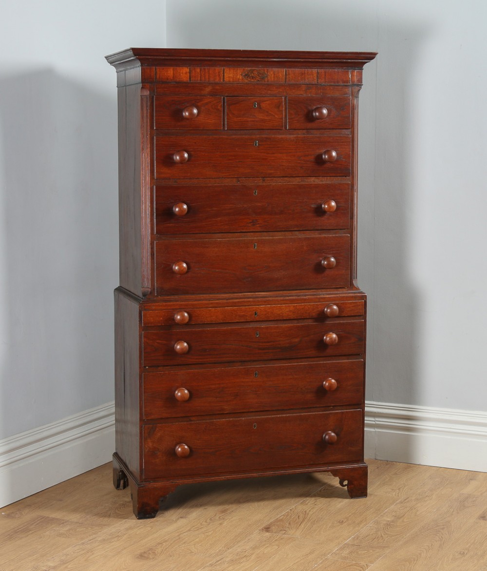 English Georgian Oak Tallboy Chest on Chest of Drawers (Circa 1800)