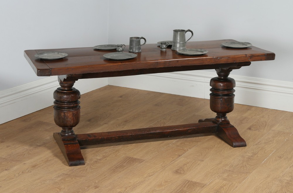 Jacobean Style Two Plank Oak Kitchen Farmhouse Dining Refectory Trestle Table (Circa 1890)