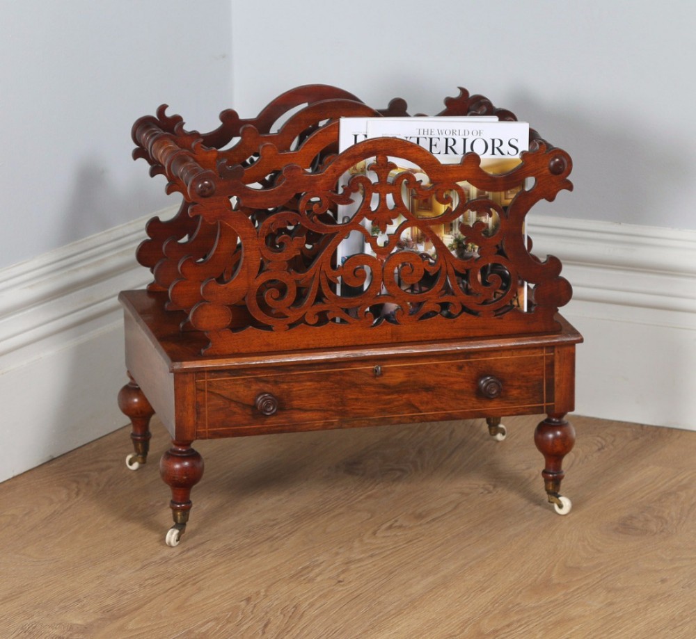 Victorian Carved Figured Walnut Canterbury Magazine Rack (Circa 1860)