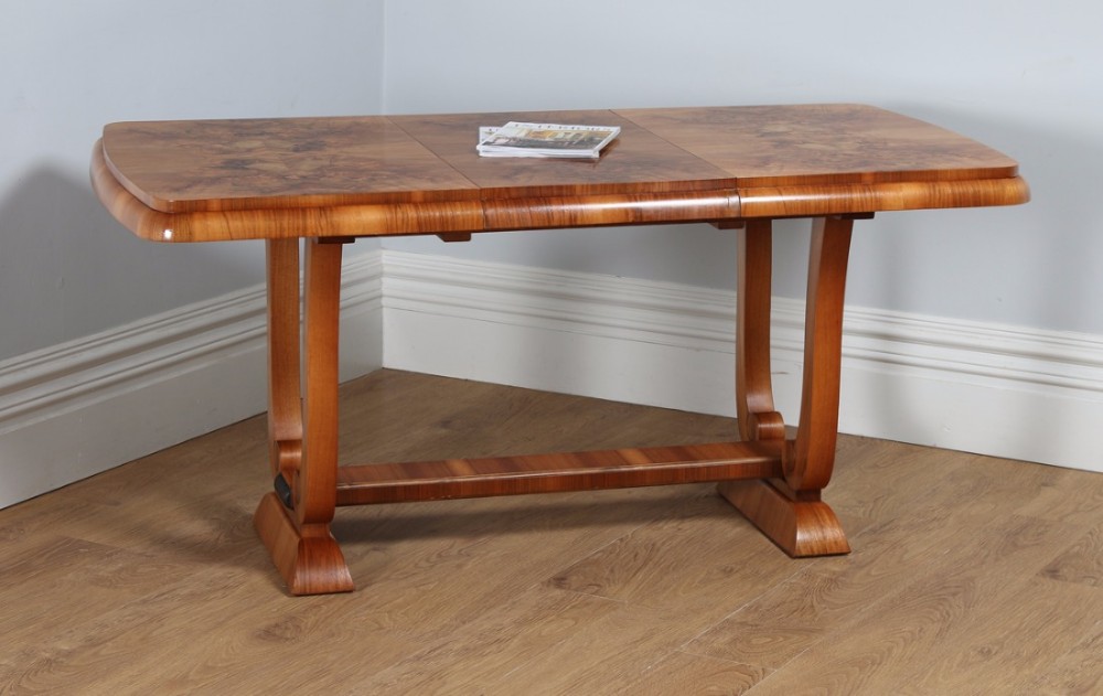 English Art Deco Burr Walnut Extending Dining Table (Circa 1930)
