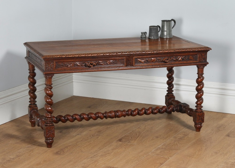 Antique French Provincial Carved Oak Freestanding Desk Table (Circa 1870)
