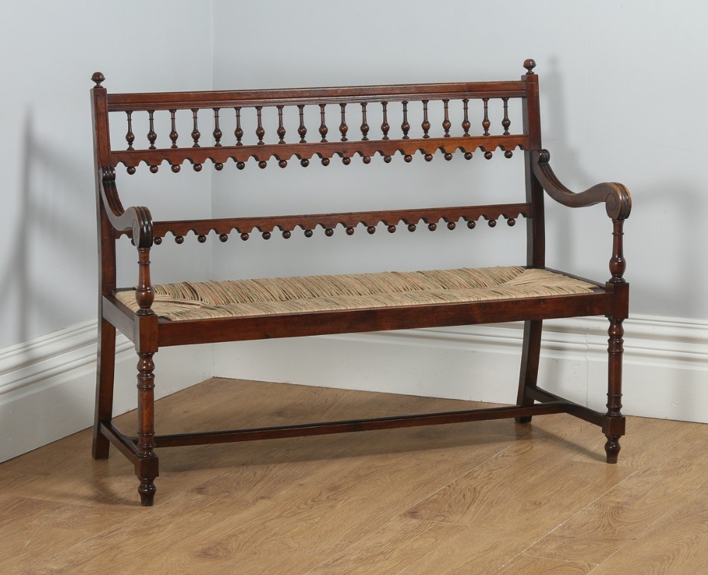 Antique French Breton Walnut & Rush Seat Hall Settle Couch (Circa 1880)
