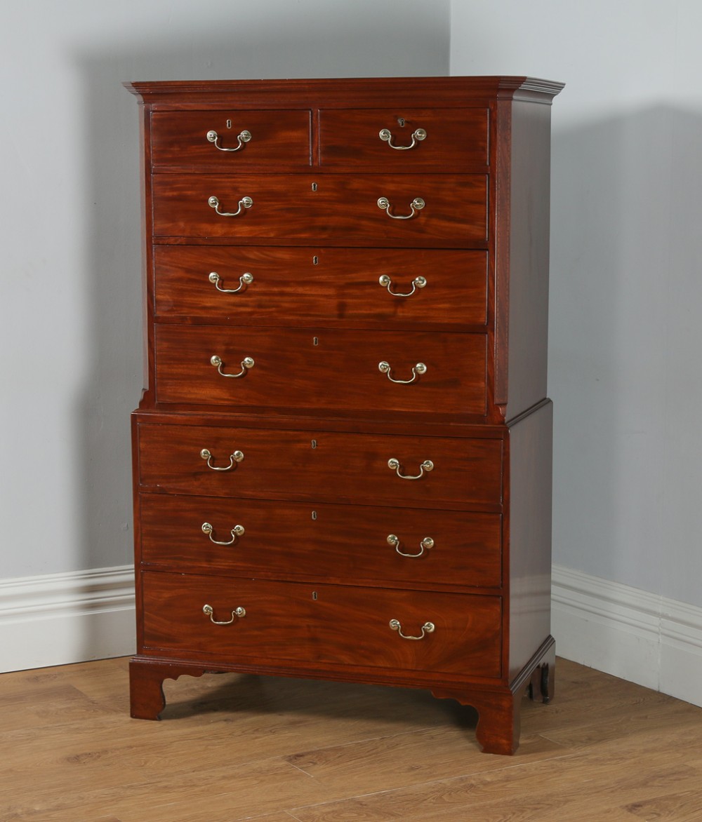 Antique English Georgian Mahogany Tallboy Chest on Chest of Drawers (Circa 1780)