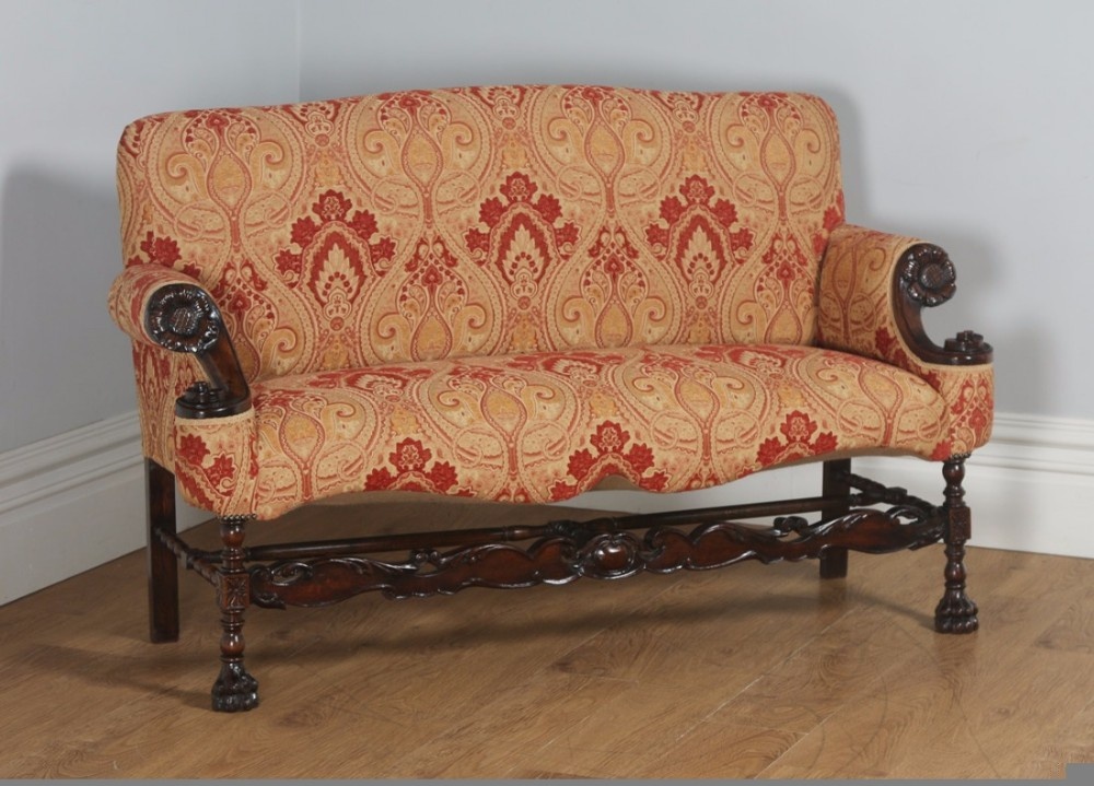 Antique French Normandy Walnut Paisley Upholstered Sofa Couch Settee (Circa 1900)